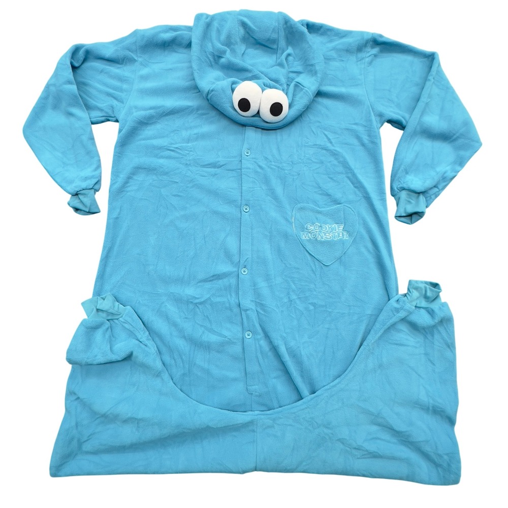 Beauty Shine Blue Cookie Monster Fleece Hooded Onesie Pajamas Adult XL